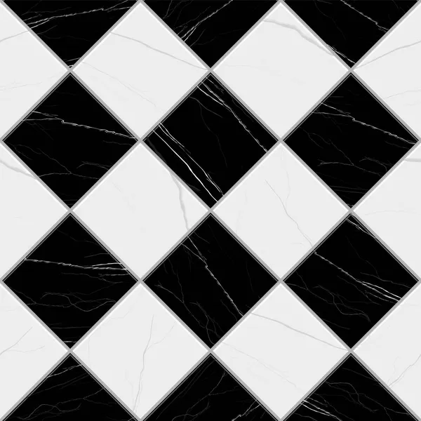 Baldosas Mármol Blanco Negro Cuadros Formato Cuadrado Diagonal Patrón Sin — Vector de stock