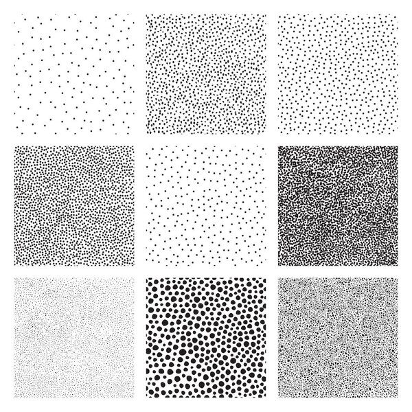 Set of half tone dot background, seamless pattern. Hand made stipple effect. Vector illustration isolated on white, EPS 10