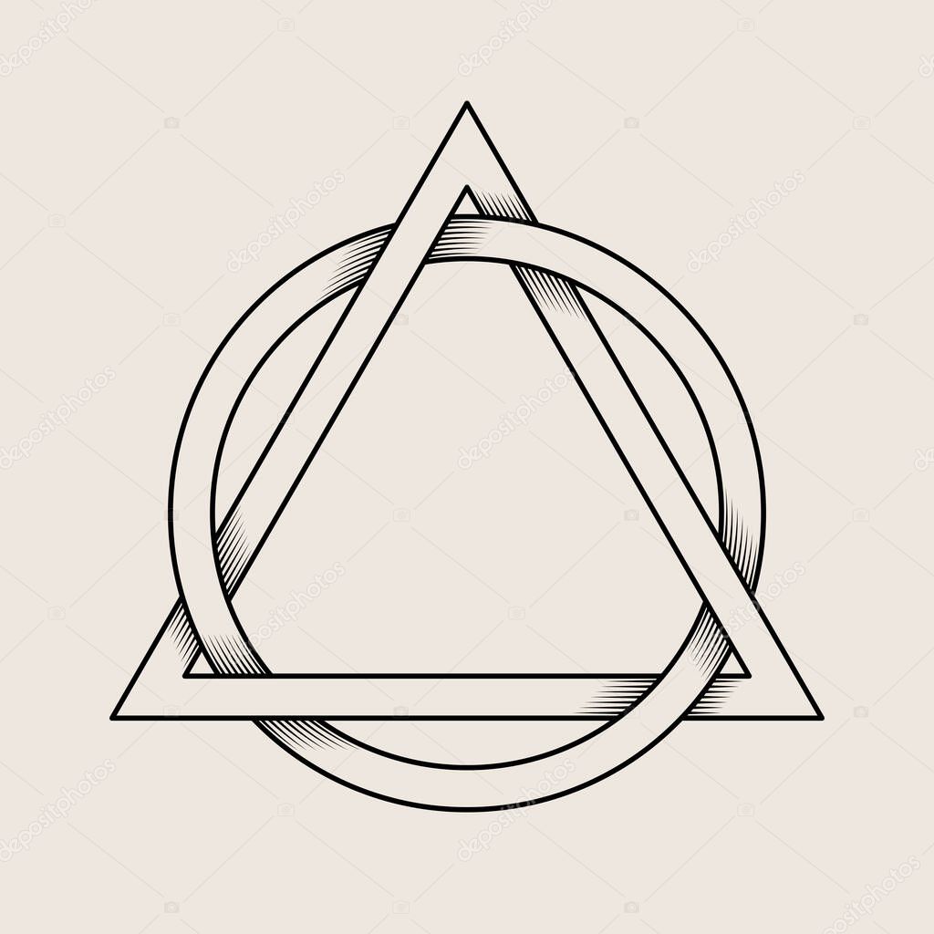 Intertwined triangle and circle symbol. Geometric design element, vector illustration, EPS 10