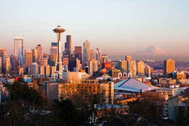 Seattle skyline at sunset clipart