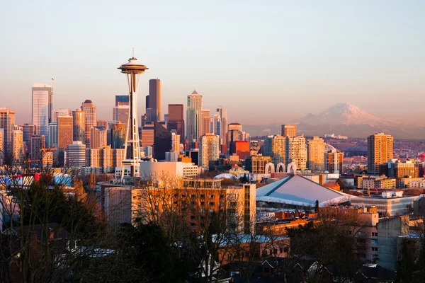 Seattle Panorama při západu slunce Stock Snímky