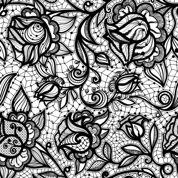 Abstract seamless lace pattern with flowers and leaves.