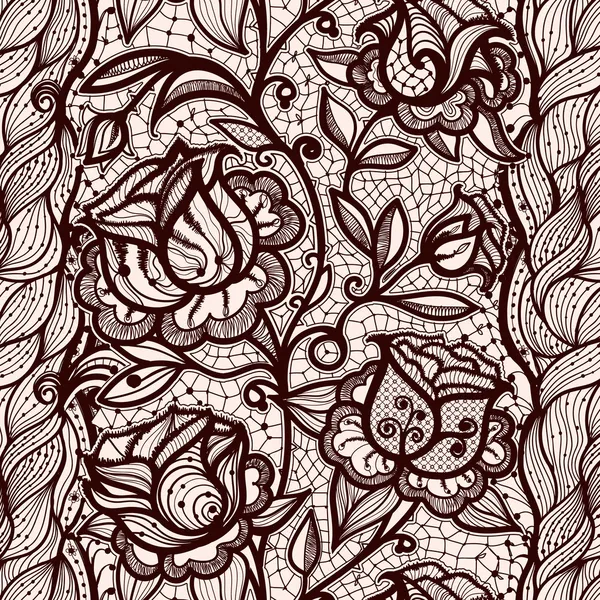 Абстрактный бесшовный кружевной узор с цветами и листьями . — стоковый вектор