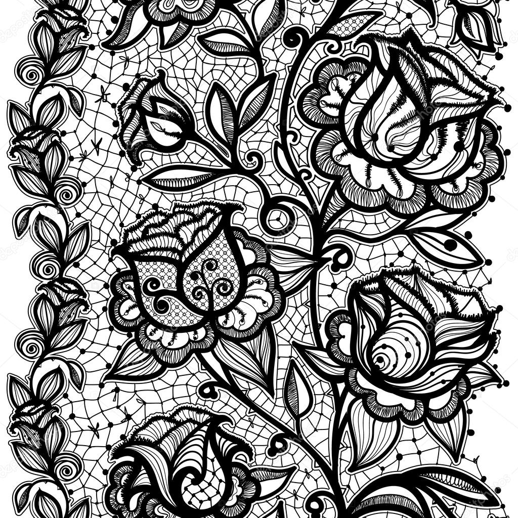 Abstract seamless lace pattern with flowers.