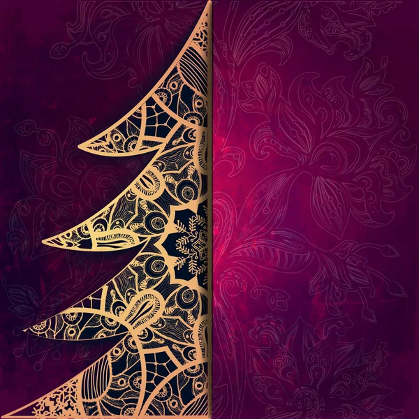 Dantel gelen dekoratif bir ağaç Noel tebrik kartı. — Stok Vektör