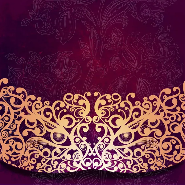 Vintage motif abstrait d'or sur un fond rouge, masque de carnaval sous la forme de bijoux — Image vectorielle