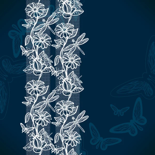Αφηρημένη άνευ ραφής δαντέλα μοτίβο με λουλούδια και πεταλούδες. — Φωτογραφία Αρχείου