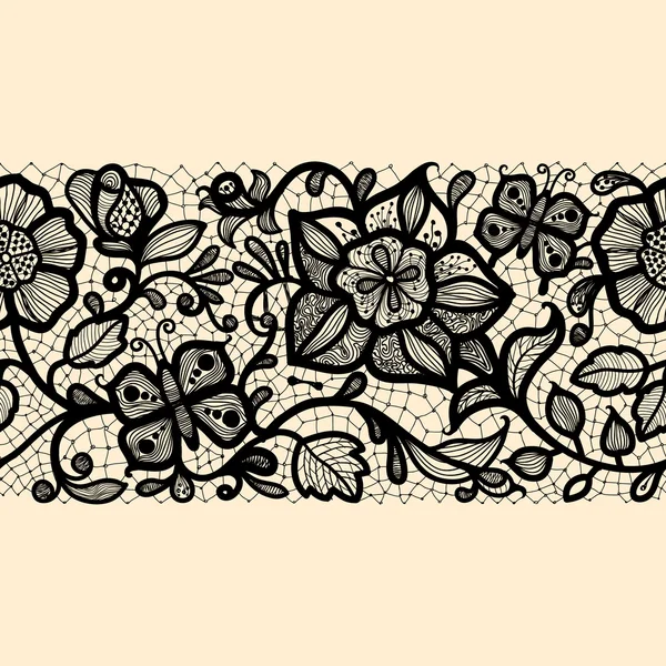 Abstraktes, nahtloses horizontales Spitzenmuster mit Blumen. — Stockvektor