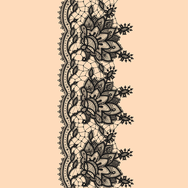 Vertical Seamless Pattern Black Lace.