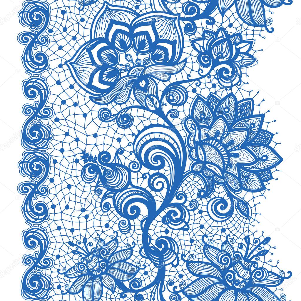 Abstract seamless lace pattern with flowers and butterflies.