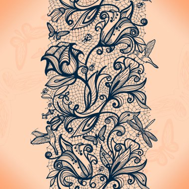 çiçekler ve kelebekler ile soyut sorunsuz dantel modeli.