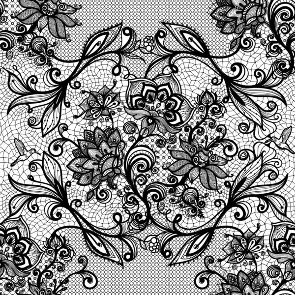 Modèle abstrait de dentelle transparente avec des fleurs et des papillons . — Image vectorielle