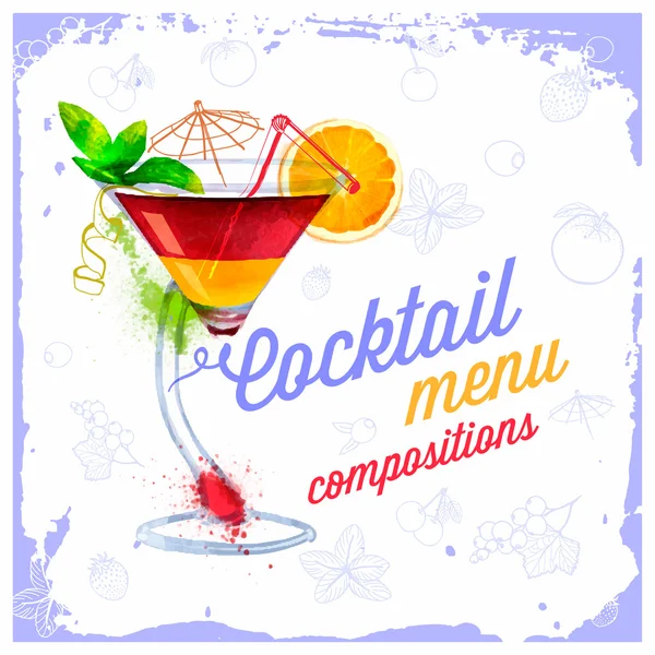 Menu cocktail disegnato acquerello . — Vettoriale Stock