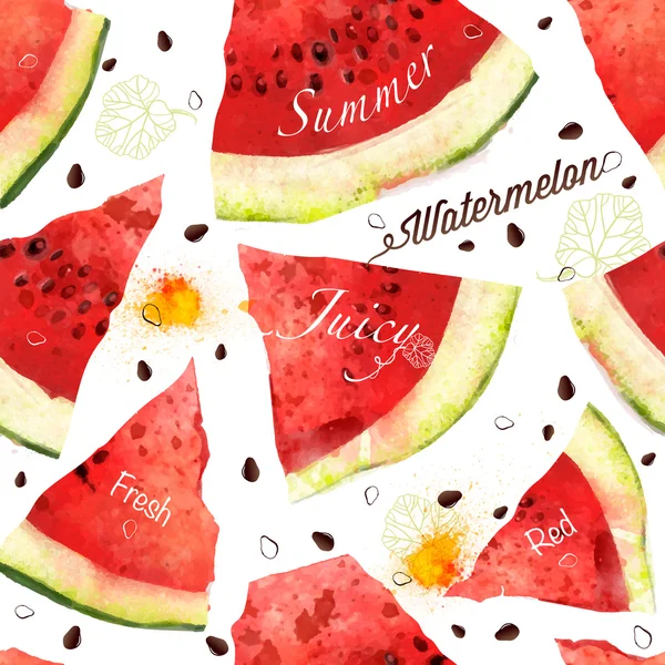 Watermeloen vector gelast aquarel patroon — Stockvector
