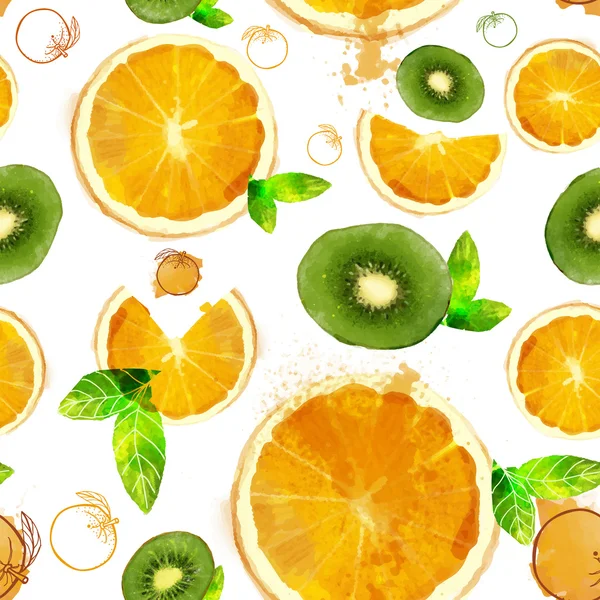 Patrón sin costura de frutas de rodajas de naranja y kiwi — Vector de stock