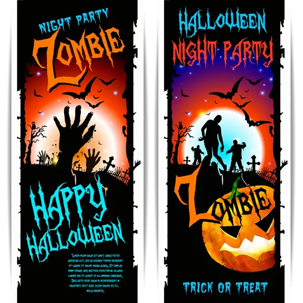 Vector Halloween zombie banners de fiesta — Vector de stock
