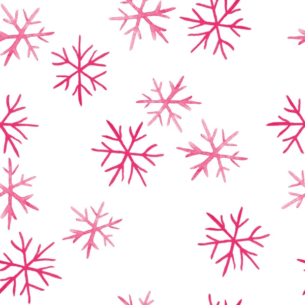 Aquarell nahtloses handgezeichnetes Muster mit pinkfarbenen Weihnachtselementen, moderner Boho-Hintergrund mit errötendem Girly-Ornament Schneeflocken-Strümpfe abstrakte Formen, zum Einwickeln von Papiertextilien Partydekoration — Stockfoto