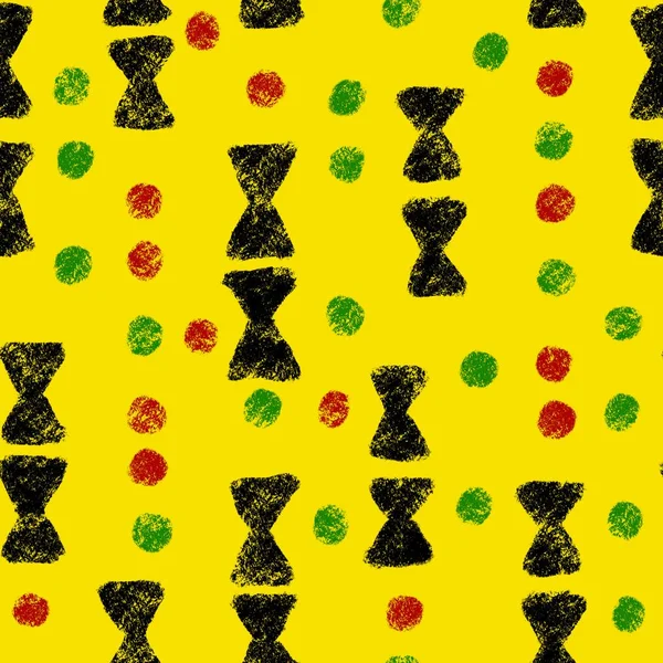 Afrika geometrik süs desenli el çizimi desen, Haziran özgürlük 1865 kumaş, sarı yeşil kırmızı soyut şekiller kente kumaş, etnik arka plan. — Stok fotoğraf