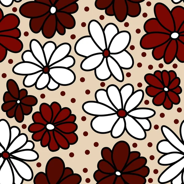 Hand drawn seamless floral pattern with burgundy marsala flowers on neutral beige background. Elegant red black white leaves petals blossom for textile wrapping paper. Summer fall autumn wedding — Stock Photo, Image