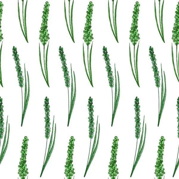 Akvarell handritade sömlösa mönster med gröna blad naturlig grönska, vilda örter tyg mönster. Elegant bladverk bakgrund för tapet textil. — Stockfoto