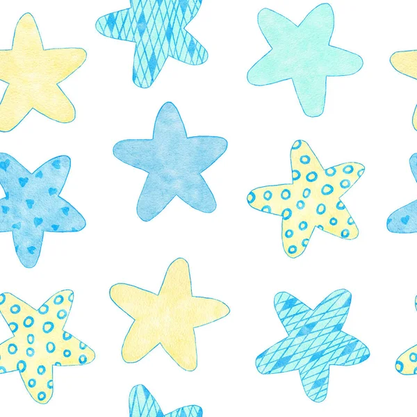 수채 색 손은 파란 소년의 베이비 샤워 천 을 인쇄하는 물감없는 패턴을 그렸습니다. 파스텔은 무지개 풍선 구름을 만들어 냅니다. ( 영어 ) Cute kawaii birthday checkawaii. — 스톡 사진