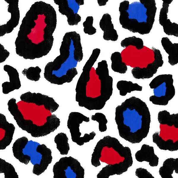 Vatansever leopar çita arkaplanlı kusursuz bir el çizimi. Amerika 'nın 4 Temmuz bağımsızlık günü kumaş baskısı. Parti için mavi kırmızı beyaz tasarım moda tekstili. — Stok fotoğraf
