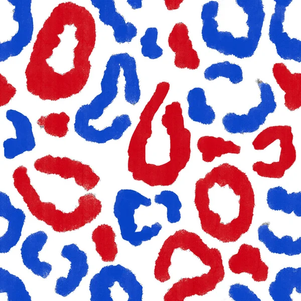 Vatansever leopar çita arkaplanlı kusursuz bir el çizimi. Amerika 'nın 4 Temmuz bağımsızlık günü kumaş baskısı. Parti için mavi kırmızı beyaz tasarım moda tekstili. — Stok fotoğraf