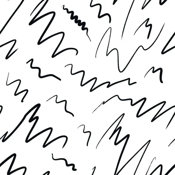 无缝手画出黑白抽象图案 单色几何线螺旋点曲线 现代简约装饰用包装纸用纺织品墙纸 — 图库照片