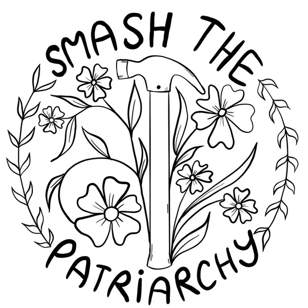 Rozwalić Patriarchat Ręka Narysowana Ilustracja Kwiatów Młotka Koncepcja Aktywizmu Feministycznego — Zdjęcie stockowe