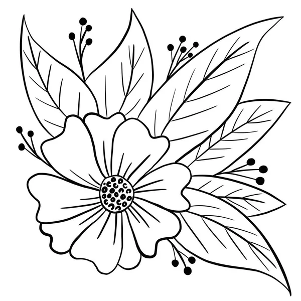 Trase Manual Flori Florale Frunze Ilustrare Alb Negru Elegant Ornament — Fotografie, imagine de stoc