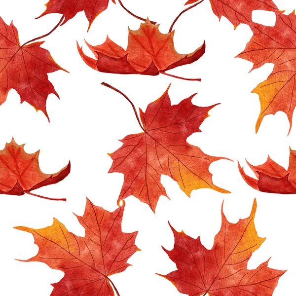 Akvarel Ručně Kreslené Bezešvé Vzor Červenou Oranžovou Žlutou Podzim Listy — Stock fotografie