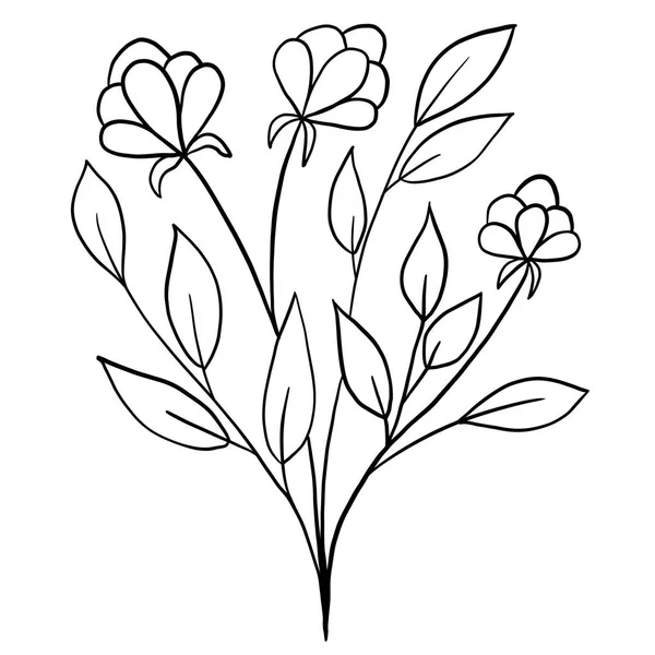 Ręcznie Rysowane Kwiaty Liście Ilustracja Czarny Biały Elegancki Ozdoba Ślubna — Zdjęcie stockowe