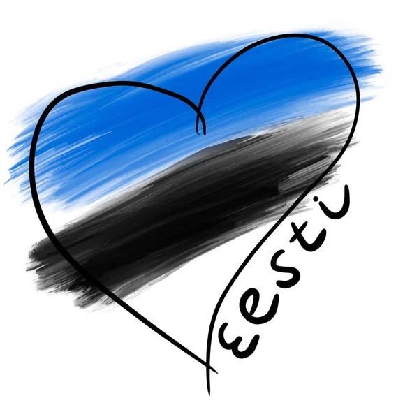 Естонське Есте Серце Назвою Країни Прапора Колір Синій Чорний Білий — стокове фото