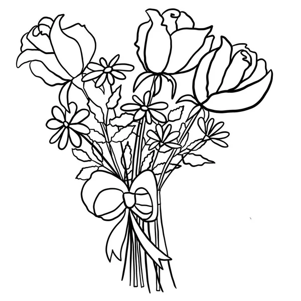 Hand Getekend Bloemblaadjes Illustratie Zwart Wit Elegant Bruiloft Ornament Lijn — Stockfoto