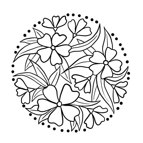 Hand Drawn Illustration Flowers Leaves Circle Black Line Floral Simple — Φωτογραφία Αρχείου