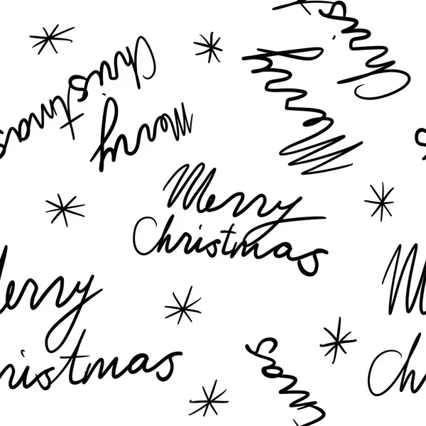 Hand Drawn Seamless Pattern Black White Christmas Greetings Merry Happy — Stock Photo, Image