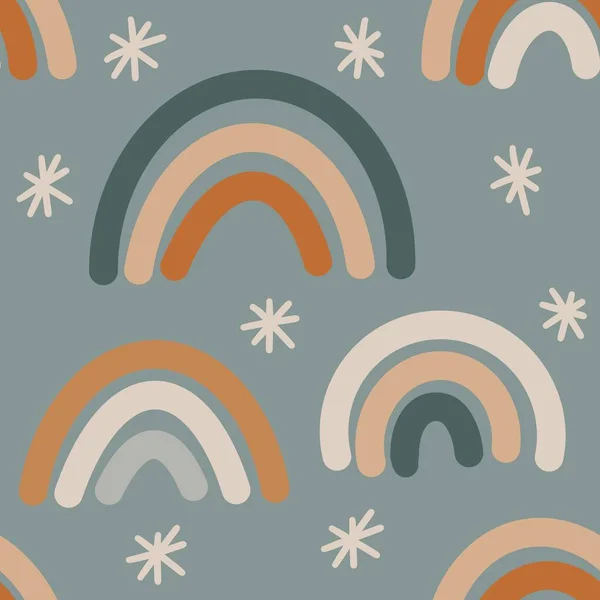 Hand Drawn Seamless Pattern Neutral Beige Green Boho Rainbows Winter — 图库照片