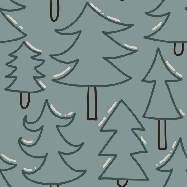 Hand Drawn Seamless Pattern Winter Fir Spruce Christmas Tree Forest — Zdjęcie stockowe