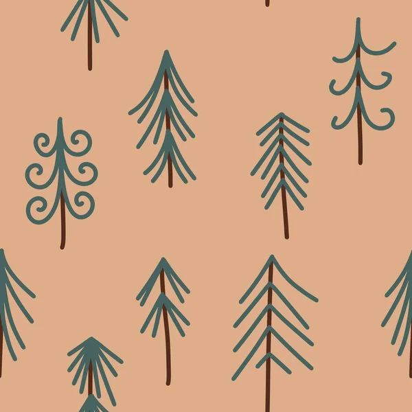 Hand Drawn Seamless Pattern Winter Fir Spruce Christmas Tree Forest — Stok fotoğraf