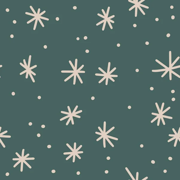 Seamless Hand Drawn Pattern White Christmas Snowflake Neutral Dark Green — 图库照片