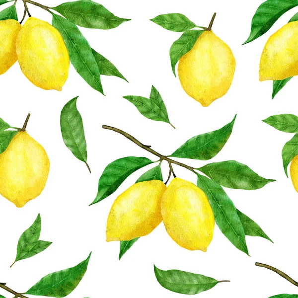 Watercolor Hand Drawn Seamless Pattern Lemon Citrus Fruit Summer Bright — Fotografia de Stock