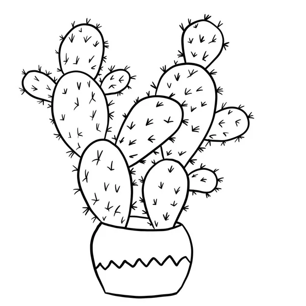 Cactus succulent in a pot in black line outline cartoon style. Mexican desert cacti, houseplants flowers plant for interrior design in simple minimalist design, plant lady gift