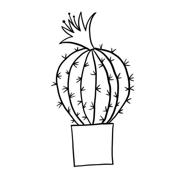 Cactus cacti succulent in a pot in black line outline cartoon style. Coloring book houseplants flowers plant for interrior design in simple minimalist design, plant lady gift