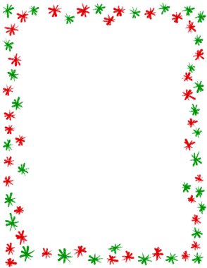 Hand drawn Christms frame with red green traditional ornaments and empty copyspace. December winter xmas decoration border, season holiday decor edge design, simple minimalist style doodle cartoon