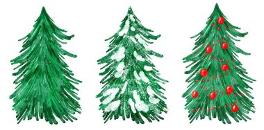 Watercolor hand drawn illustration of Christmas tree. Winter new year evergreen fir pine spruce plant. December season celebration design, holiday party print for invitations cards, isolated on white