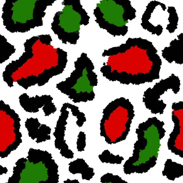 Handgezeichnete Nahtlose Grüne Rote Weihnachts Leopardenmuster Festlicher Wilder Gepardenhintergrund Tierfell — Stockfoto