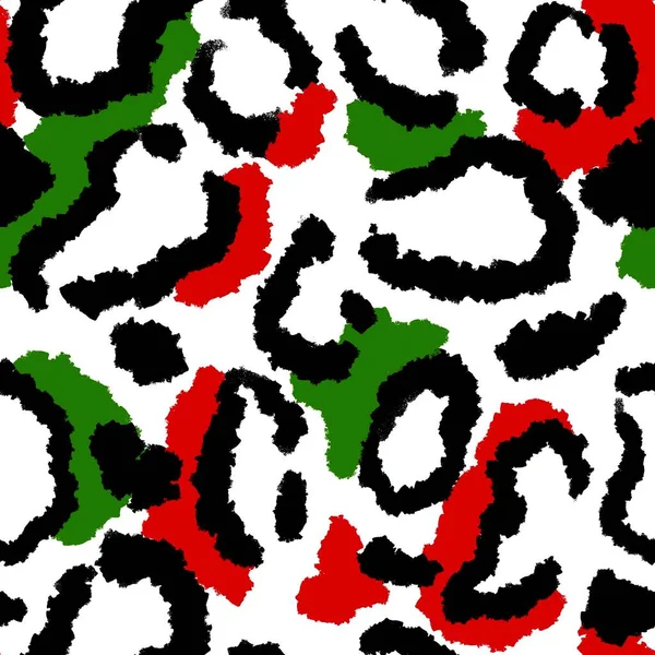 Handgezeichnete Nahtlose Grüne Rote Weihnachts Leopardenmuster Festlicher Wilder Gepardenhintergrund Tierfell — Stockfoto