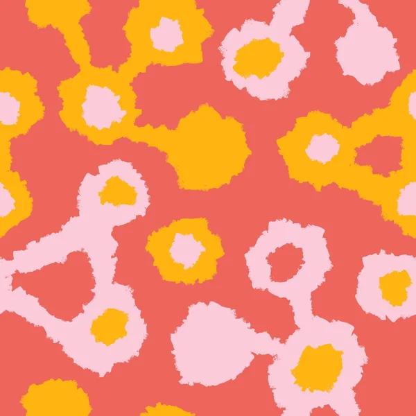 手绘无缝原子图案 几何抽象形状为红色橙色黄色 现代背景面料印花墙纸包装纸 当代流行的流体设计 — 图库照片