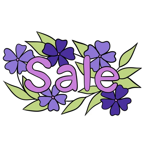 Hand drawn illustration of discount sale with green leaves. Floral spring composition for business commercial marketing. Elegant simple minimalist design with spring summer leaf nature growing