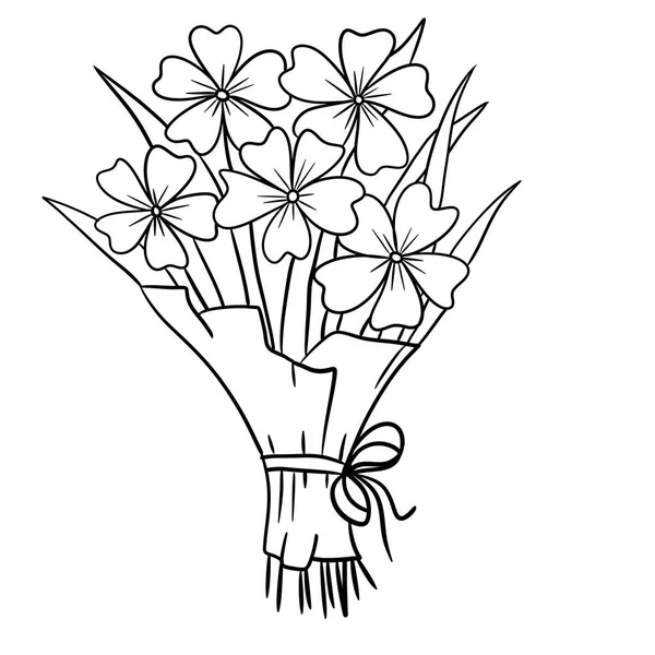 Hand Drawn Illustration Flowers Leaves Bouquet Bunch Black Line Outline — Stock Photo, Image